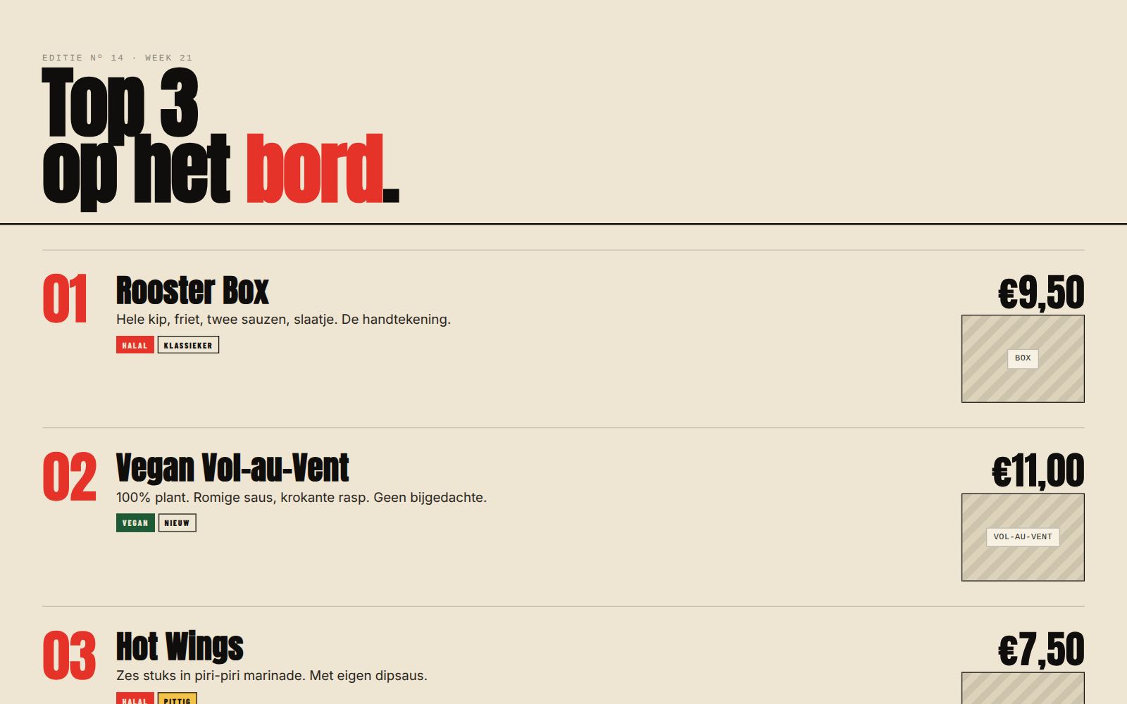 Homepagina van The Rooster, onderaan